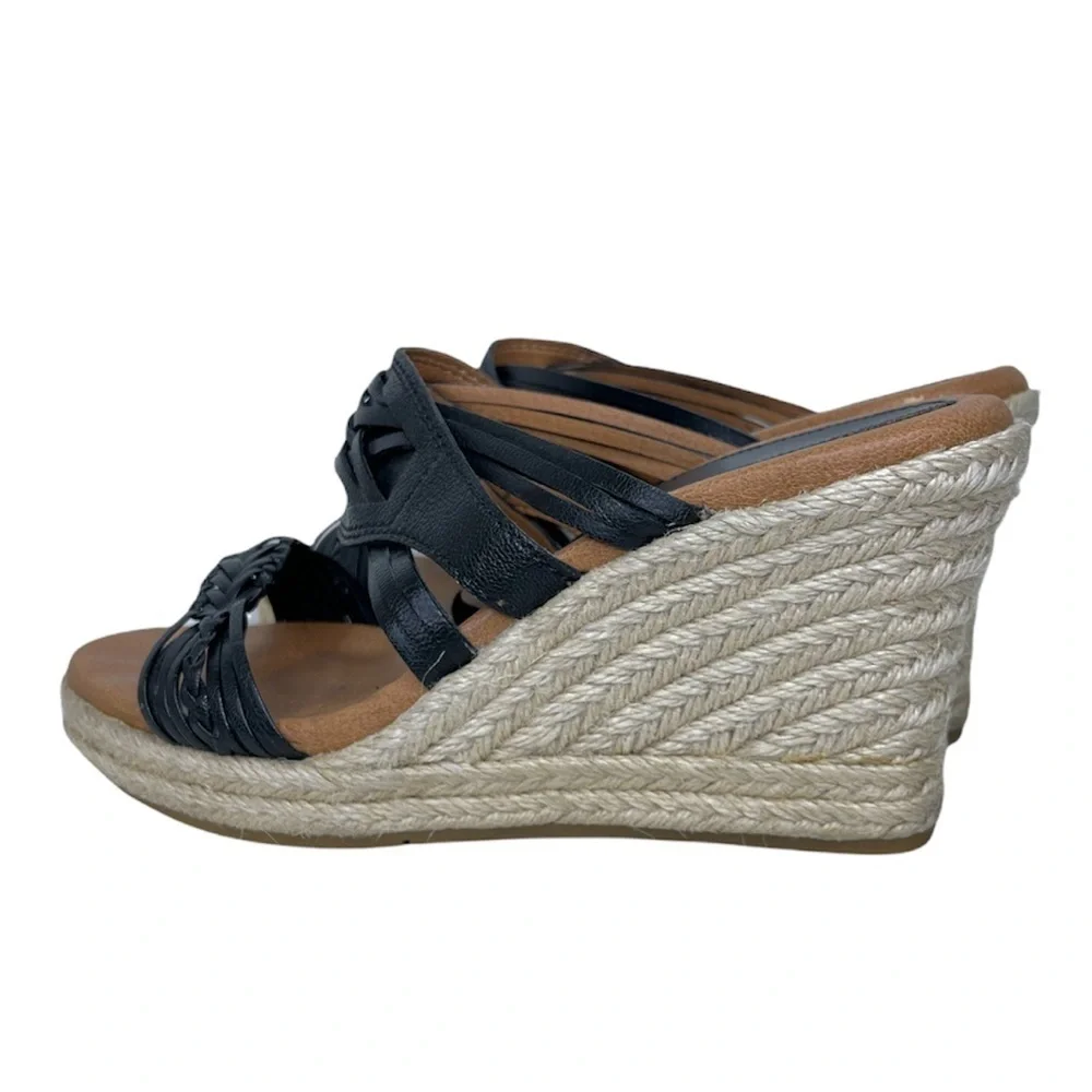 Lucky Brand Espadrille Wedge Black‎ Woven Leather Taleen Sandal Women’s 8M/38